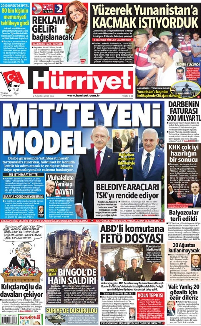 Günün gazete manşetleri 2 Ağustos 2016