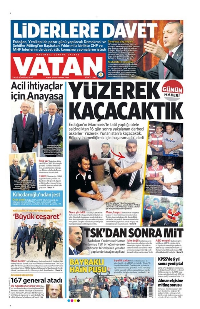 Günün gazete manşetleri 2 Ağustos 2016