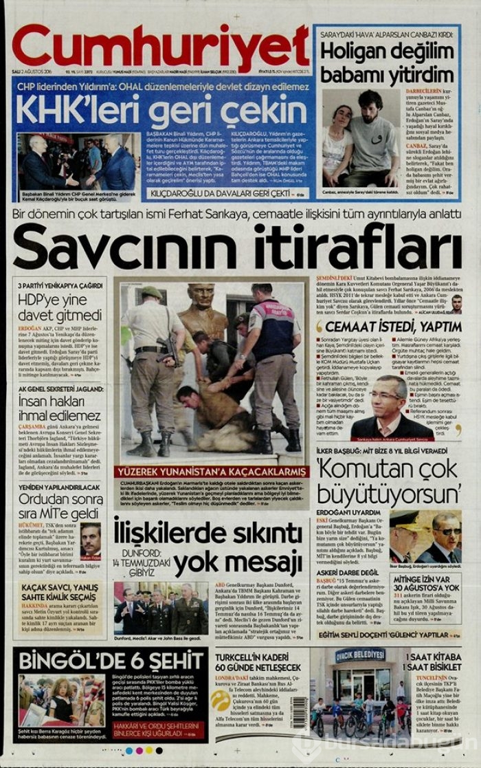 Günün gazete manşetleri 2 Ağustos 2016