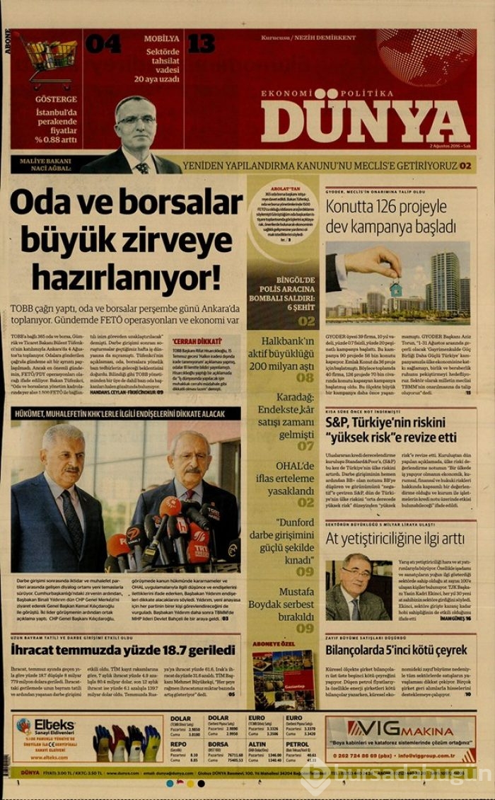 Günün gazete manşetleri 2 Ağustos 2016