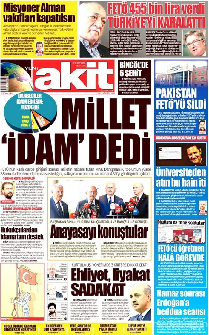 Günün gazete manşetleri 2 Ağustos 2016