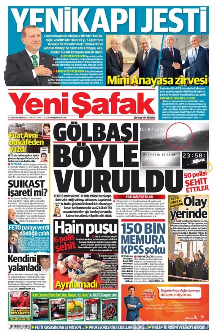 Günün gazete manşetleri 2 Ağustos 2016
