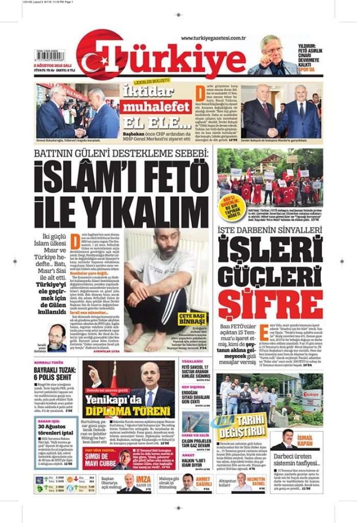 Günün gazete manşetleri 2 Ağustos 2016