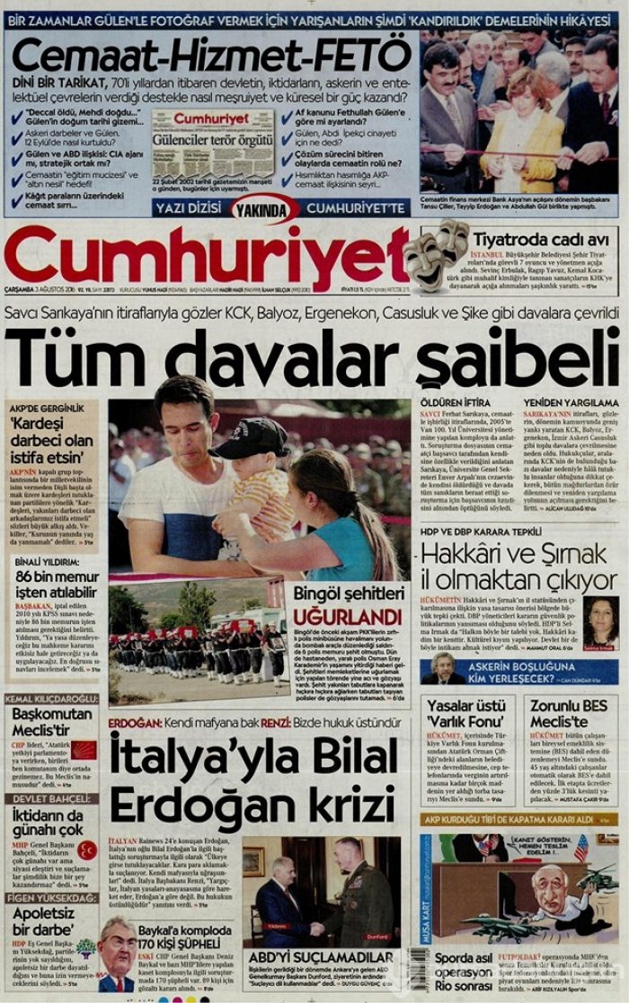 Günün gazete manşetleri  3 Ağustos 2016