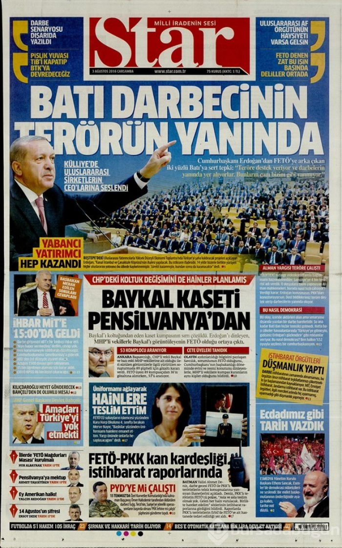 Günün gazete manşetleri  3 Ağustos 2016