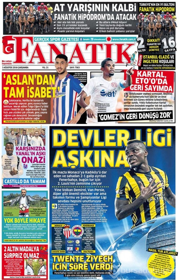 Günün gazete manşetleri  3 Ağustos 2016