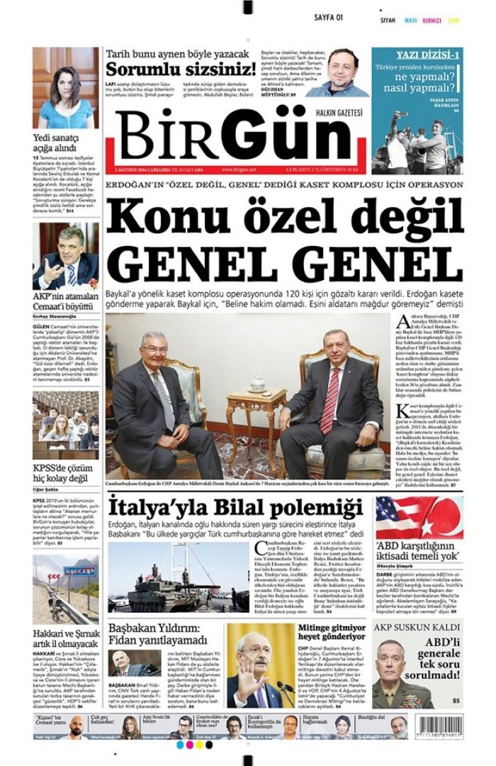 Günün gazete manşetleri  3 Ağustos 2016