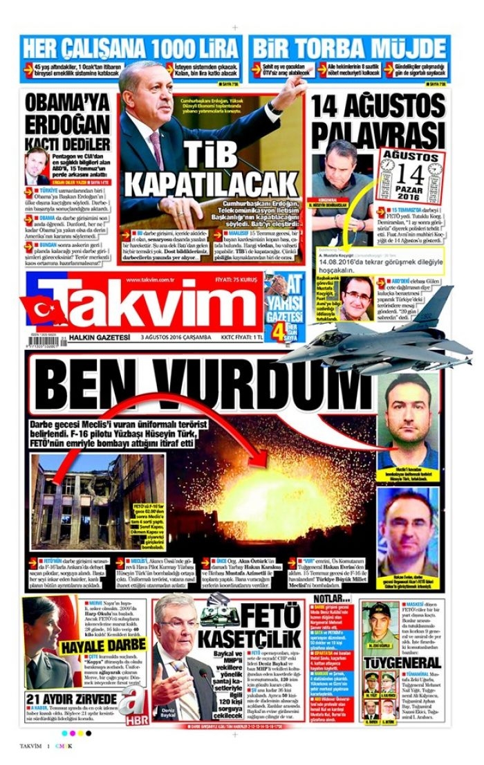Günün gazete manşetleri  3 Ağustos 2016