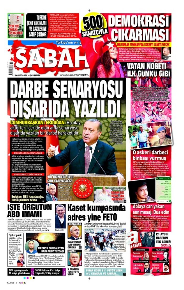 Günün gazete manşetleri  3 Ağustos 2016