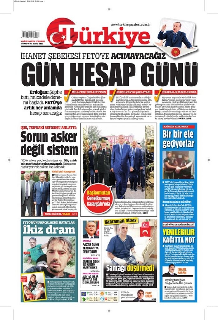 Günün gazete manşetleri 4 Ağustos 2016
