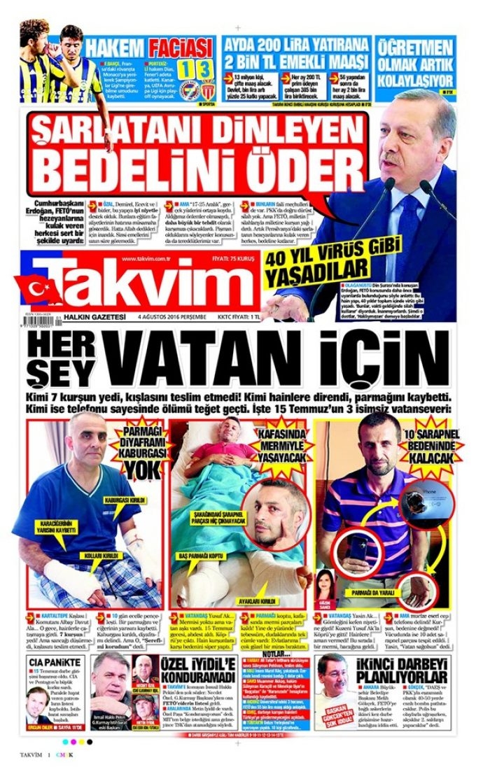 Günün gazete manşetleri 4 Ağustos 2016