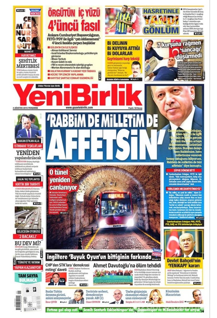 Günün gazete manşetleri 4 Ağustos 2016