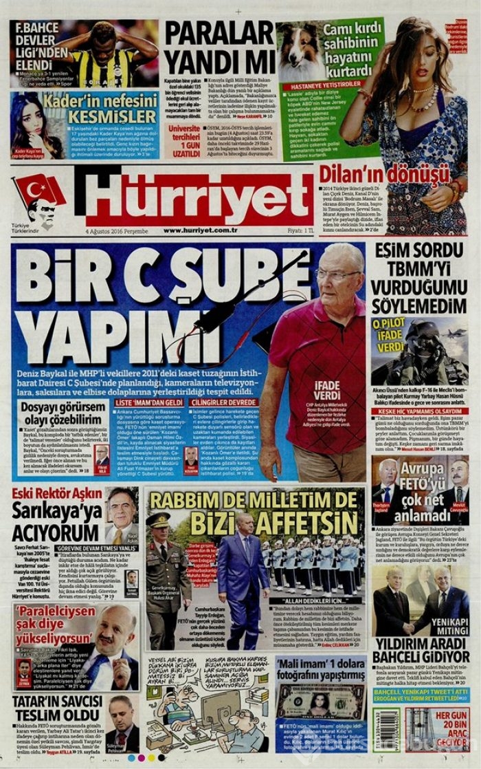 Günün gazete manşetleri 4 Ağustos 2016