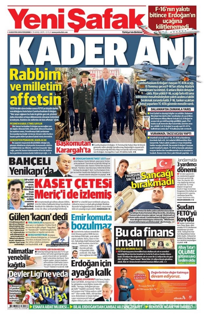 Günün gazete manşetleri 4 Ağustos 2016