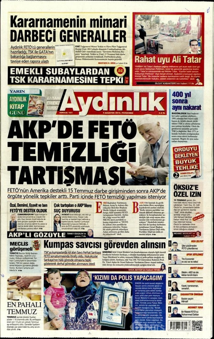 Günün gazete manşetleri 4 Ağustos 2016