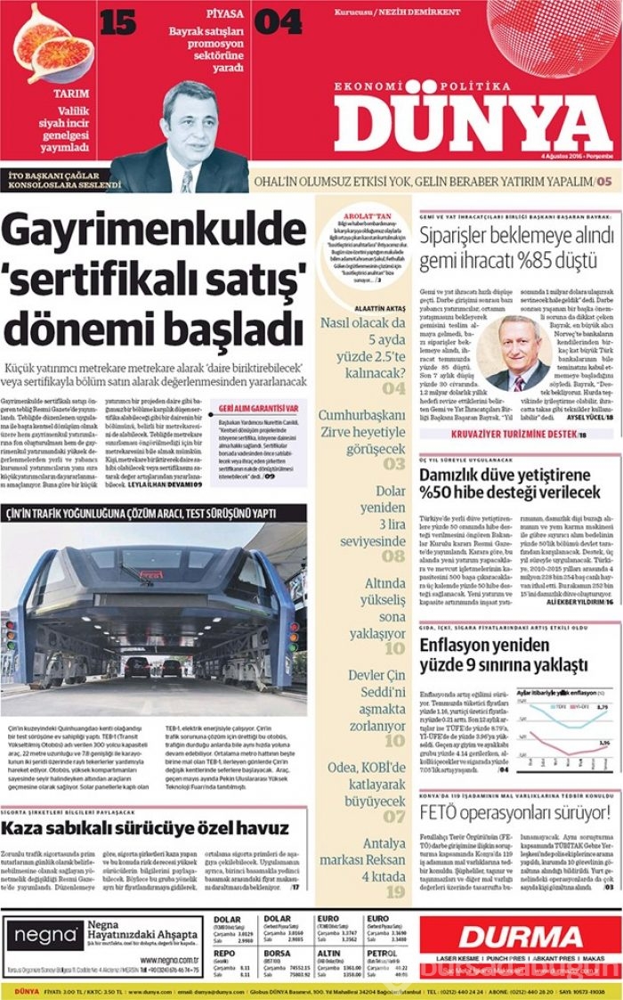 Günün gazete manşetleri 4 Ağustos 2016