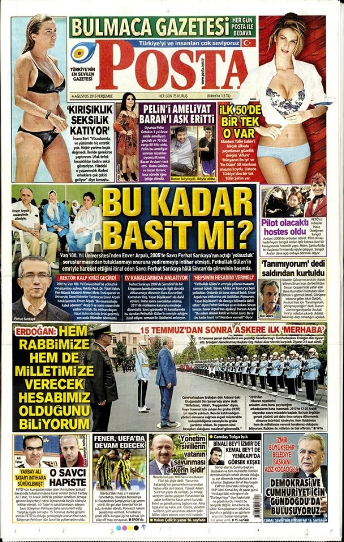 Günün gazete manşetleri 4 Ağustos 2016
