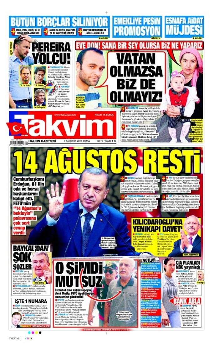 Günün gazete manşetleri 5 Ağustos 2016