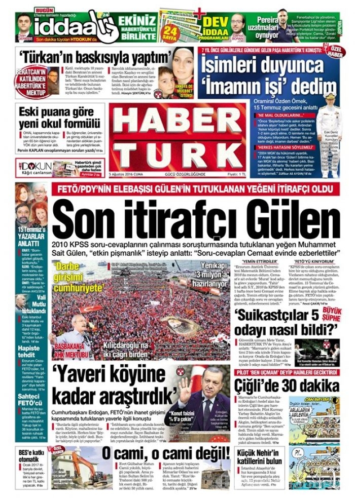 Günün gazete manşetleri 5 Ağustos 2016