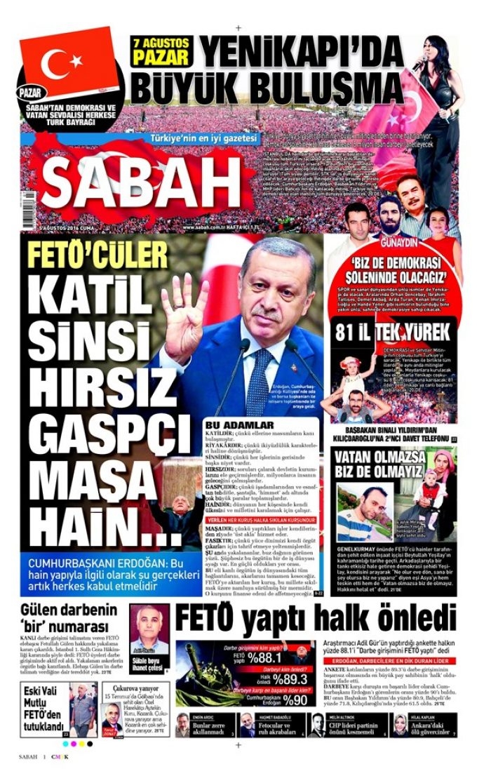 Günün gazete manşetleri 5 Ağustos 2016