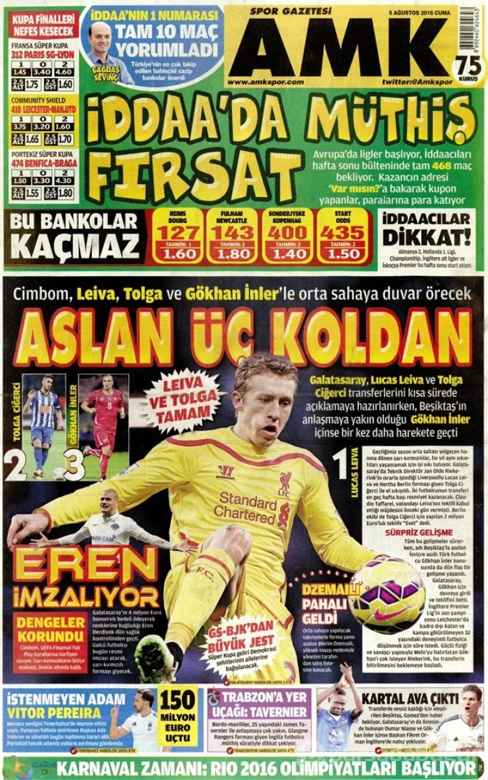 Günün gazete manşetleri 5 Ağustos 2016