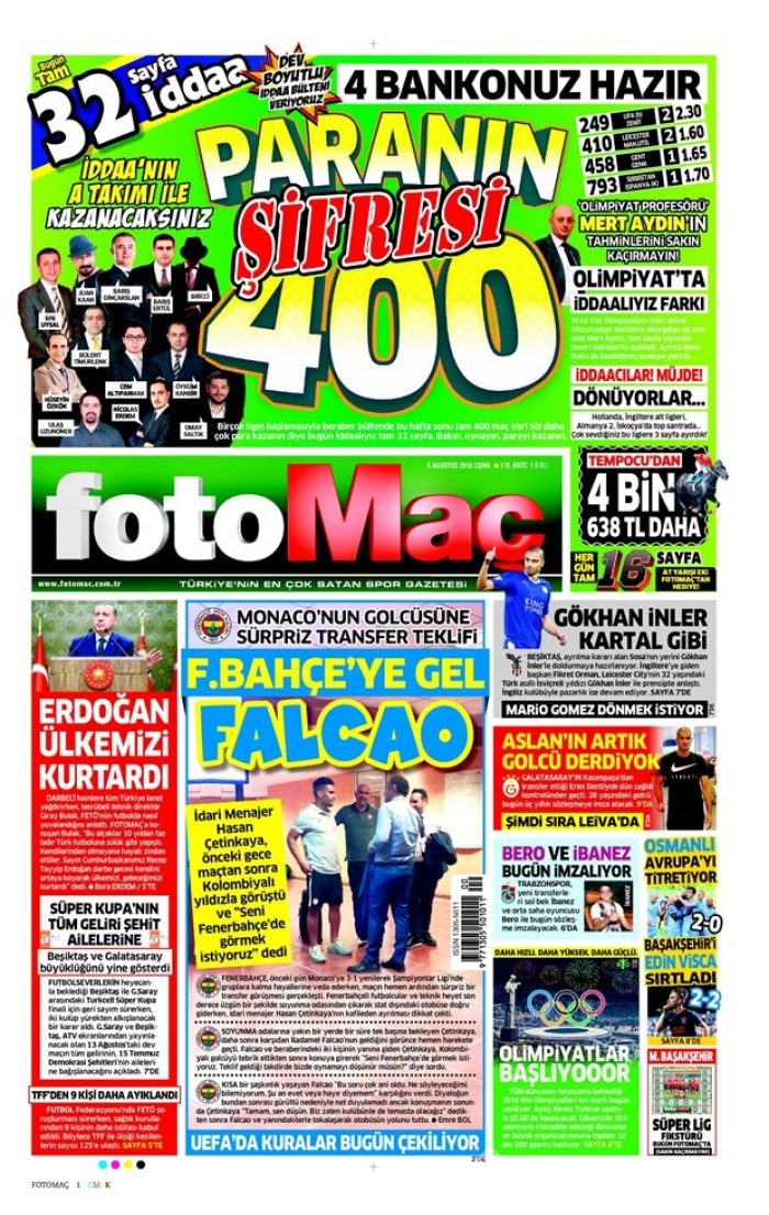 Günün gazete manşetleri 5 Ağustos 2016