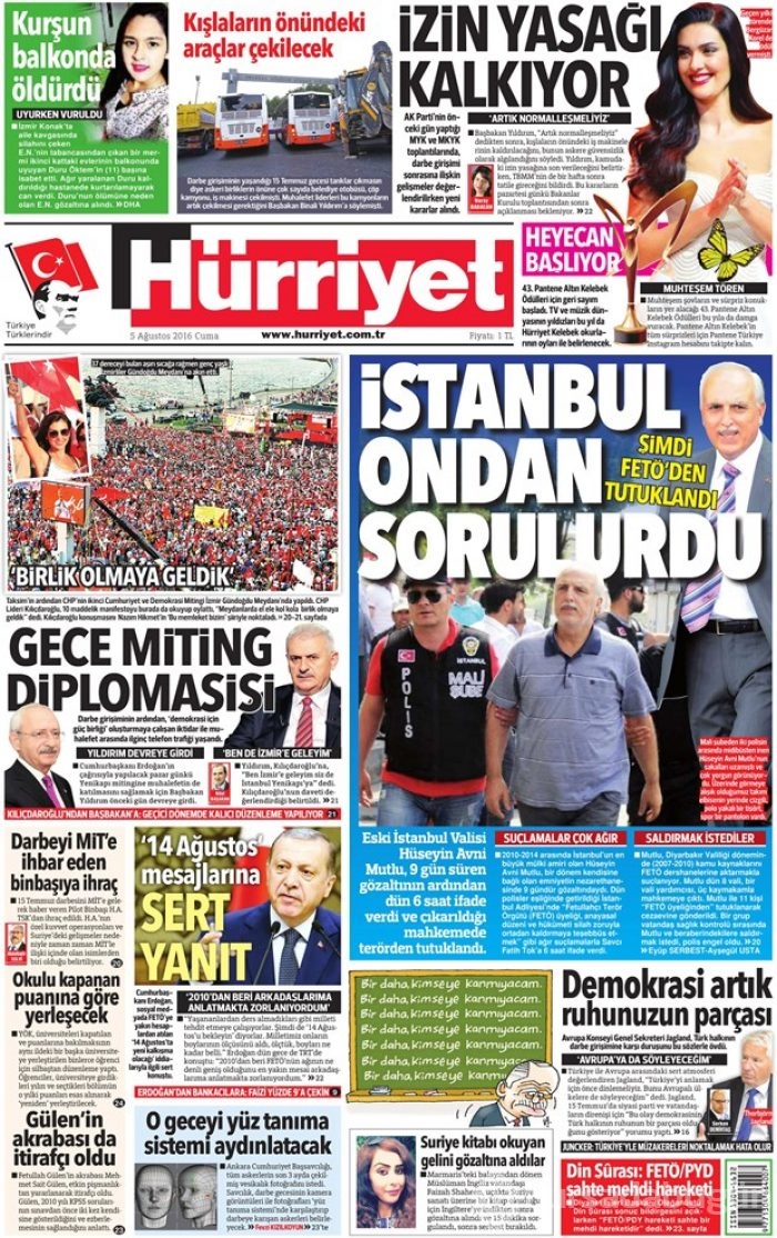 Günün gazete manşetleri 5 Ağustos 2016