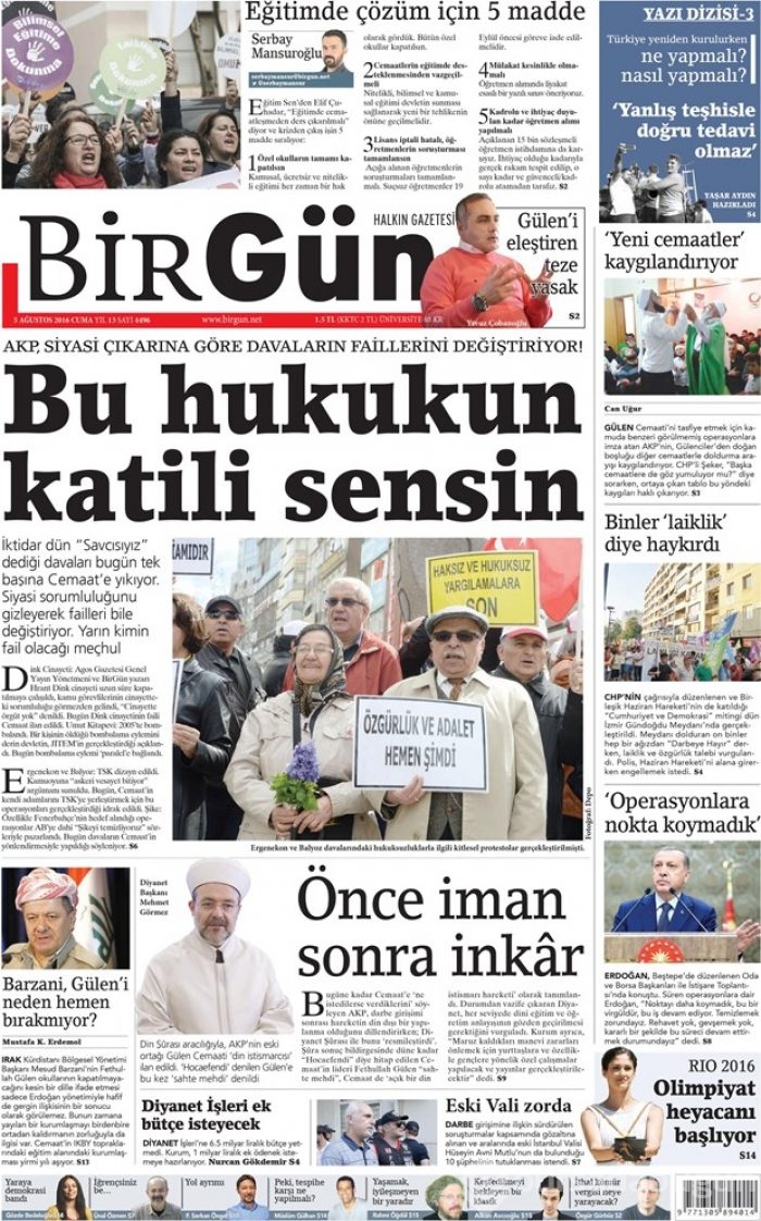Günün gazete manşetleri 5 Ağustos 2016