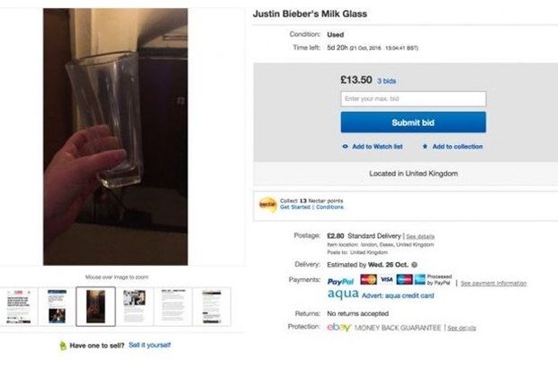 Justin Bieber'ın kullandığı bardak satışa çıkarıldı