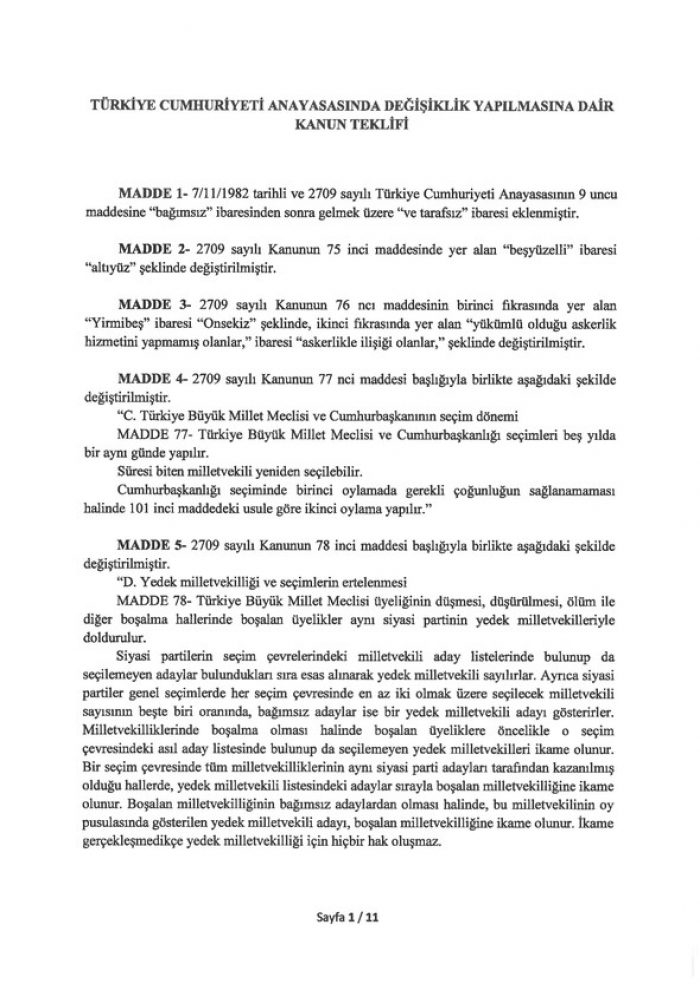 İşte 21 maddelik Yeni Anayasa teklifi