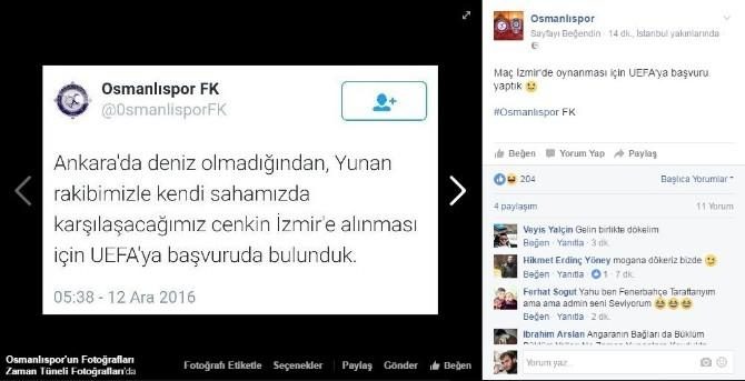 Osmanlıspor Yunanistan ekibiyle eşleşince Twitter