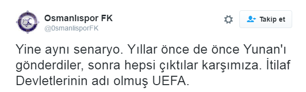 Osmanlıspor Yunanistan ekibiyle eşleşince Twitter
