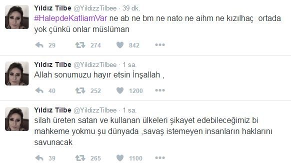 Yıldız Tilbe'den olay Halep tweeti