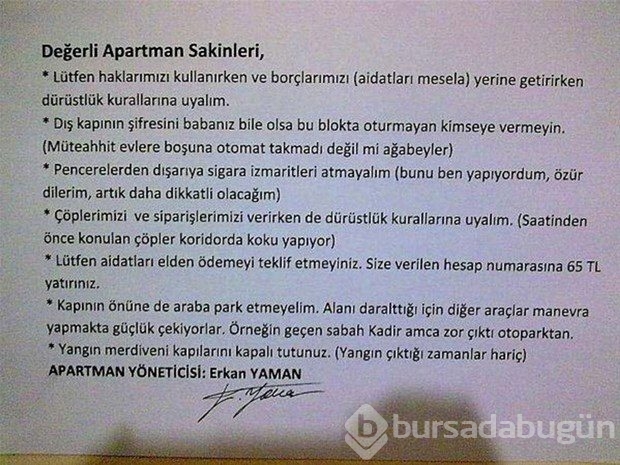 Apartmana asılan komik yazılar