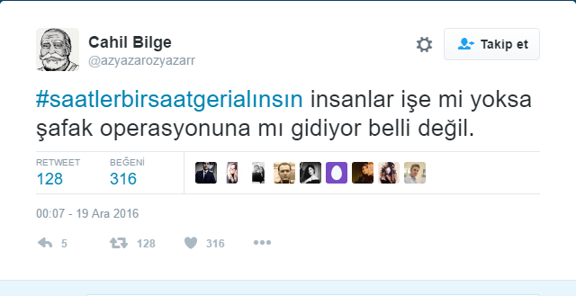 Twitter'da saat tepkisi