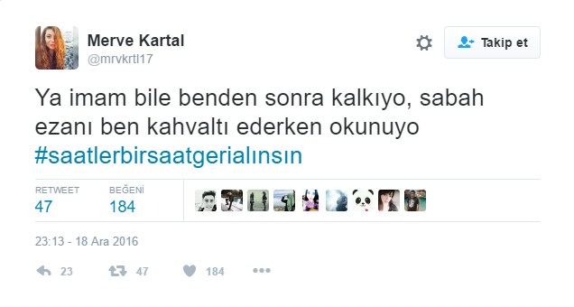 Twitter'da saat tepkisi