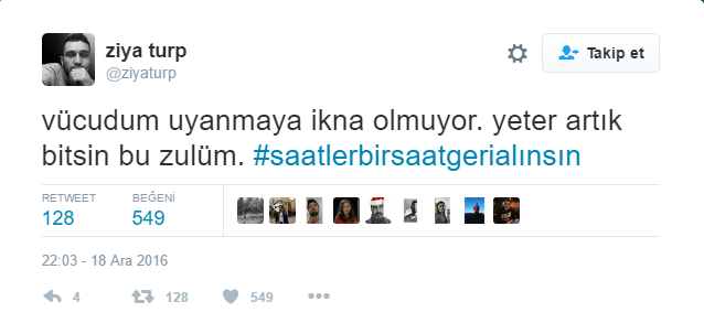 Twitter'da saat tepkisi