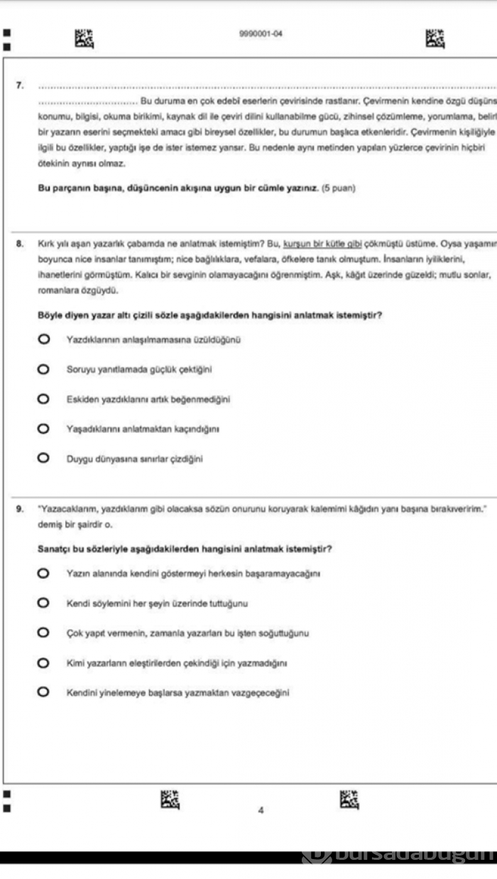 LYS açık uçlu soru örnekleri