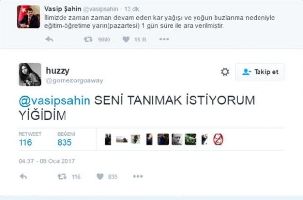 Tatil için Vali Vasip Şahin'e hazırlanan caps'ler