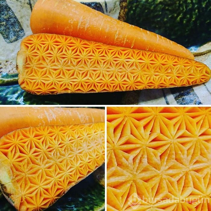 Meyve sebze soyma sanatı görenleri büyülüyor!