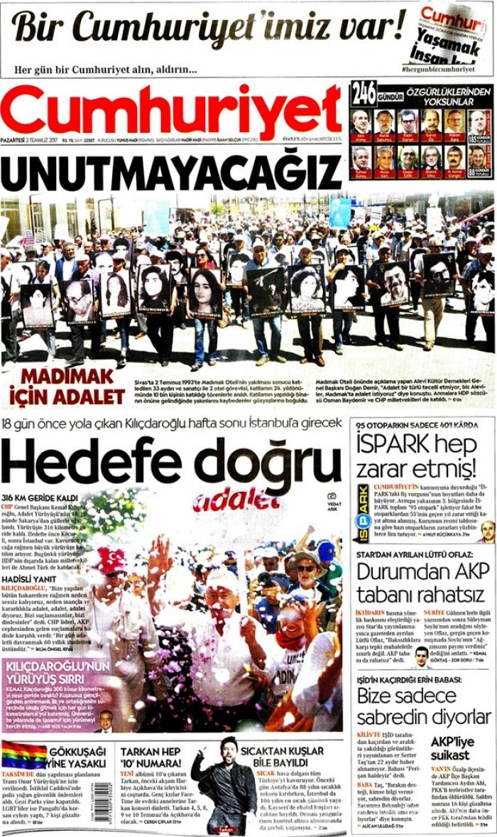 Günün gazete manşetleri: 3 Temmuz 2017