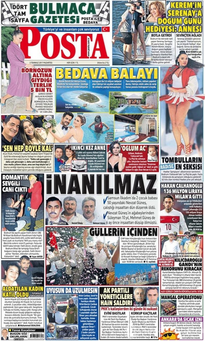 Günün gazete manşetleri: 3 Temmuz 2017