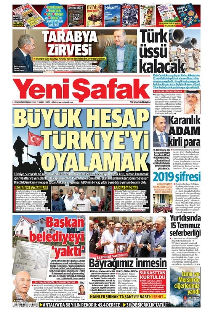 Günün gazete manşetleri: 3 Temmuz 2017