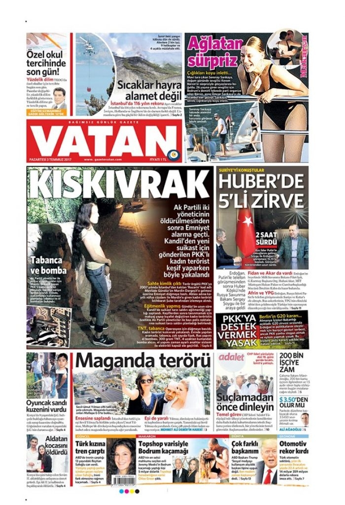 Günün gazete manşetleri: 3 Temmuz 2017