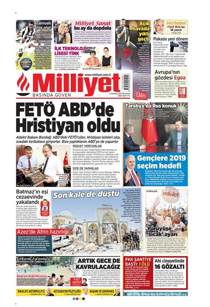 Günün gazete manşetleri: 3 Temmuz 2017