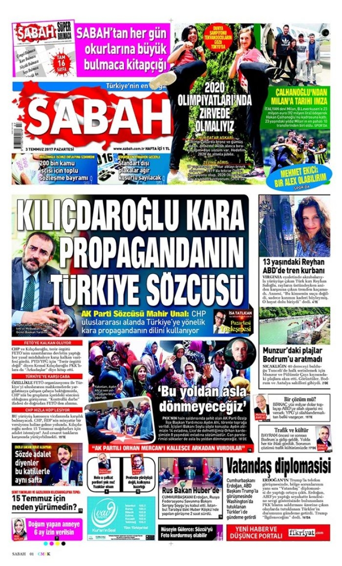 Günün gazete manşetleri: 3 Temmuz 2017