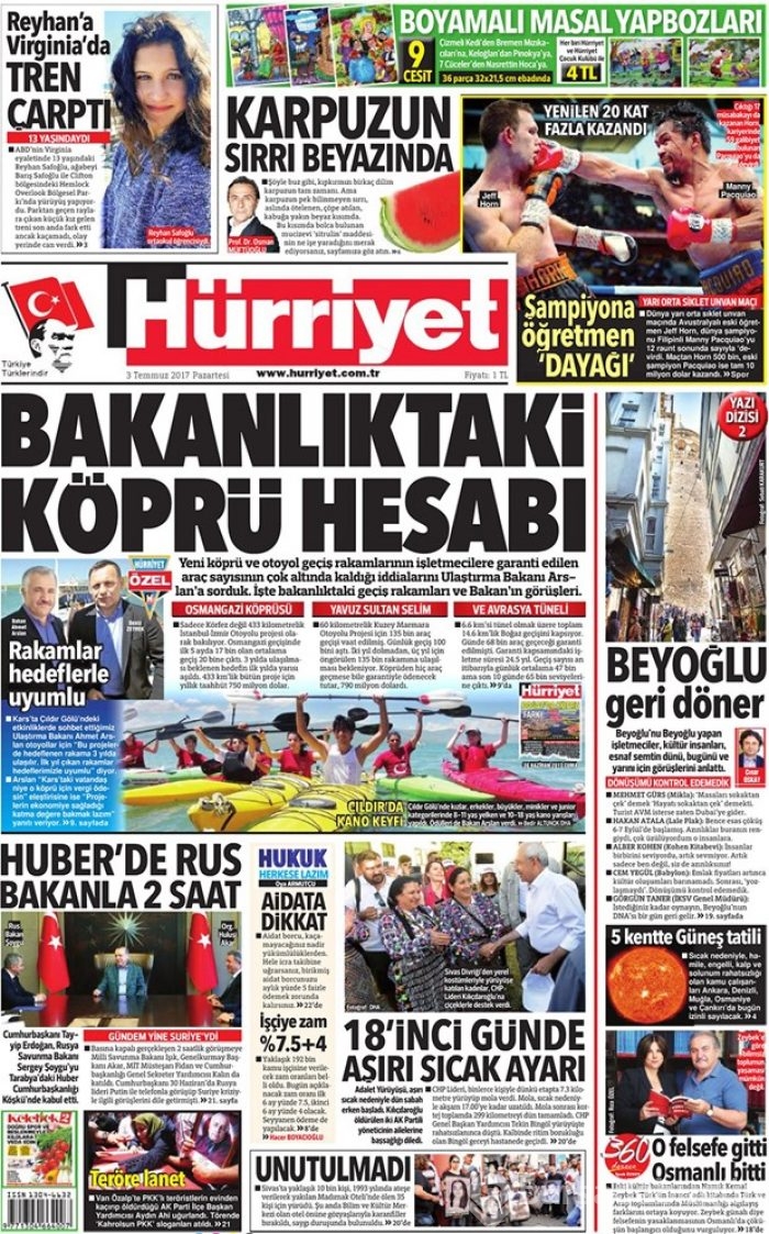 Günün gazete manşetleri: 3 Temmuz 2017