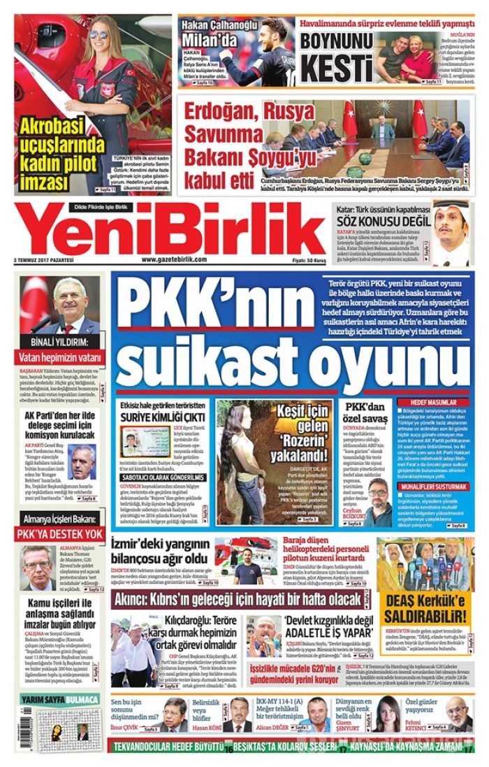 Günün gazete manşetleri: 3 Temmuz 2017