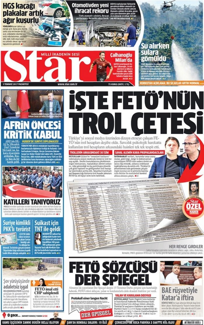 Günün gazete manşetleri: 3 Temmuz 2017