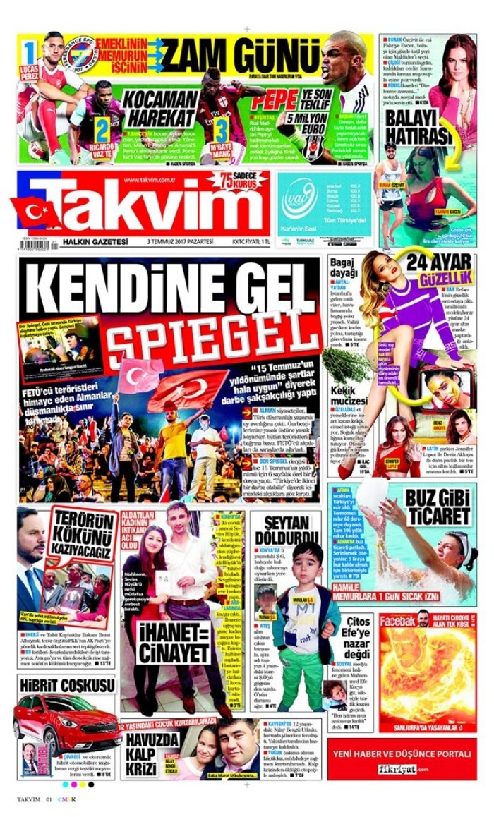 Günün gazete manşetleri: 3 Temmuz 2017